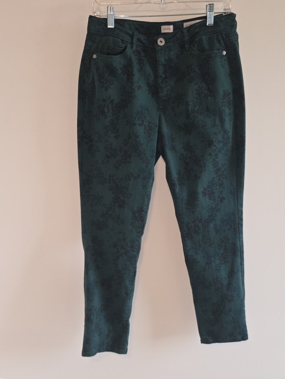 J Jill Floral Jeans Womens Size 10 Authentic Fit Slim Ankle Dark Green Stretch